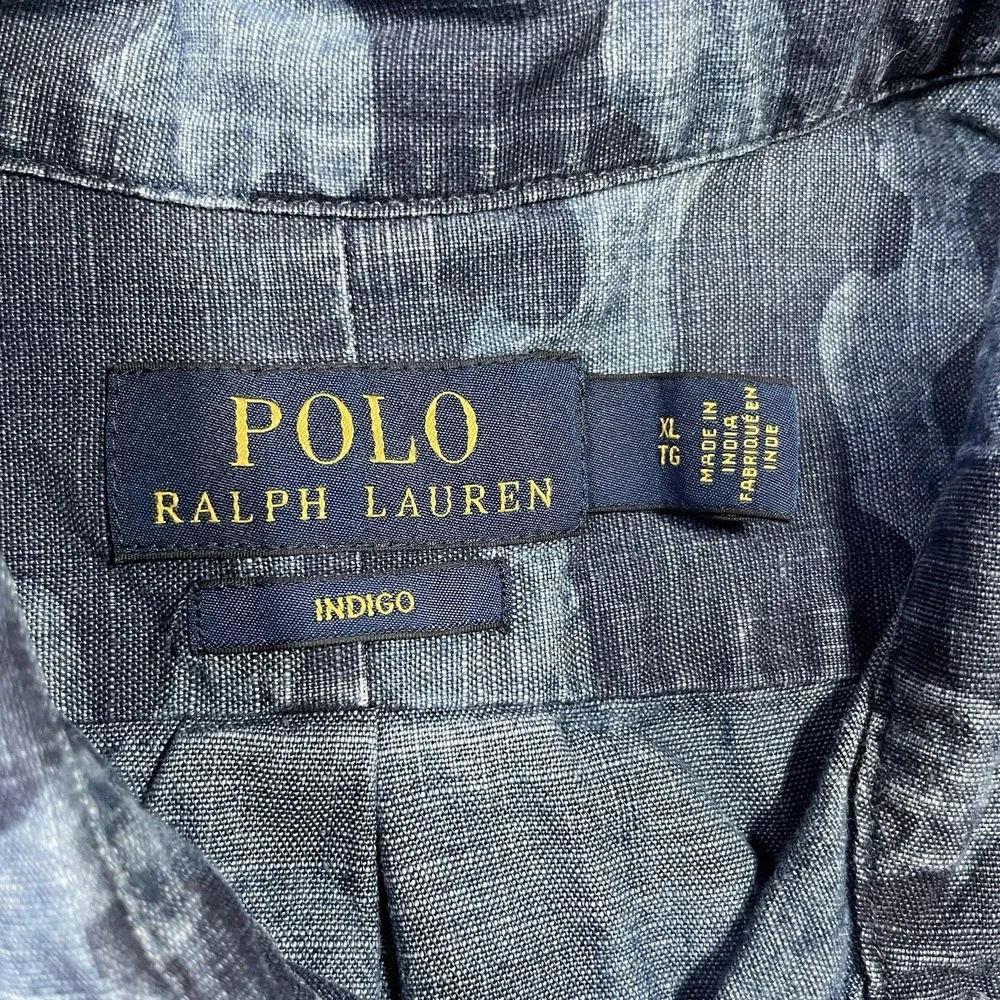 Polo Ralph Lauren Blue Camo Pattern Button Up Shirt Size M Long Sleeve